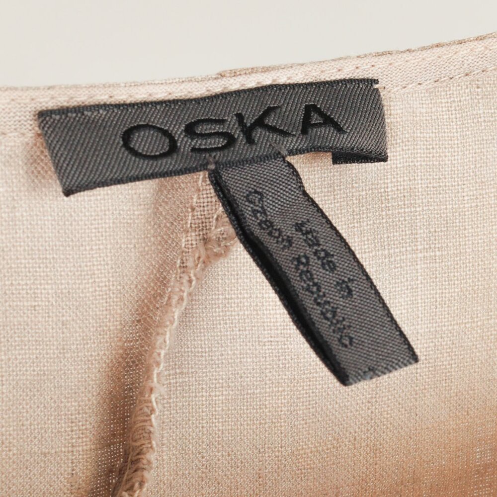 Oska Tuelo Taupe Branch-Print Linen Balloon-Hem Dress - Picture 7 of 10